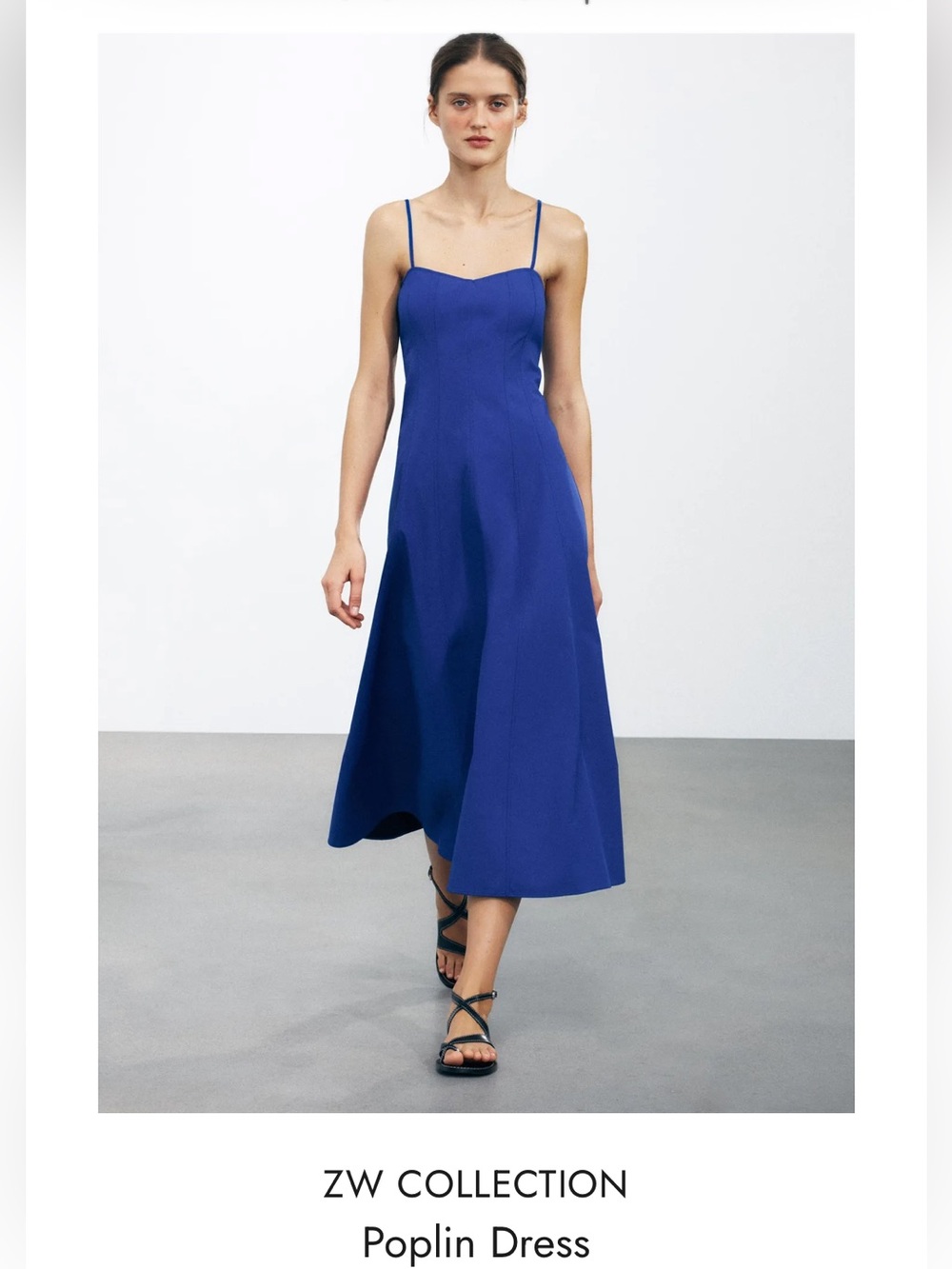 Zara Collection Cobalt Blue Spaghetti-Strap Poplin Midi Dress